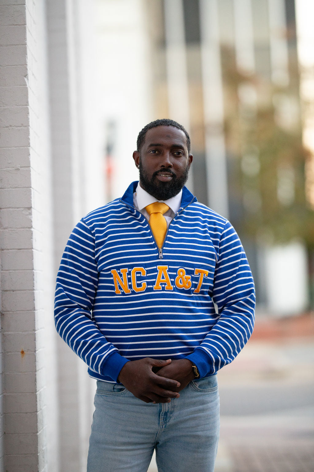 North Carolina A&T University Striped Zip-Up Sweatshirt (Unisex)
