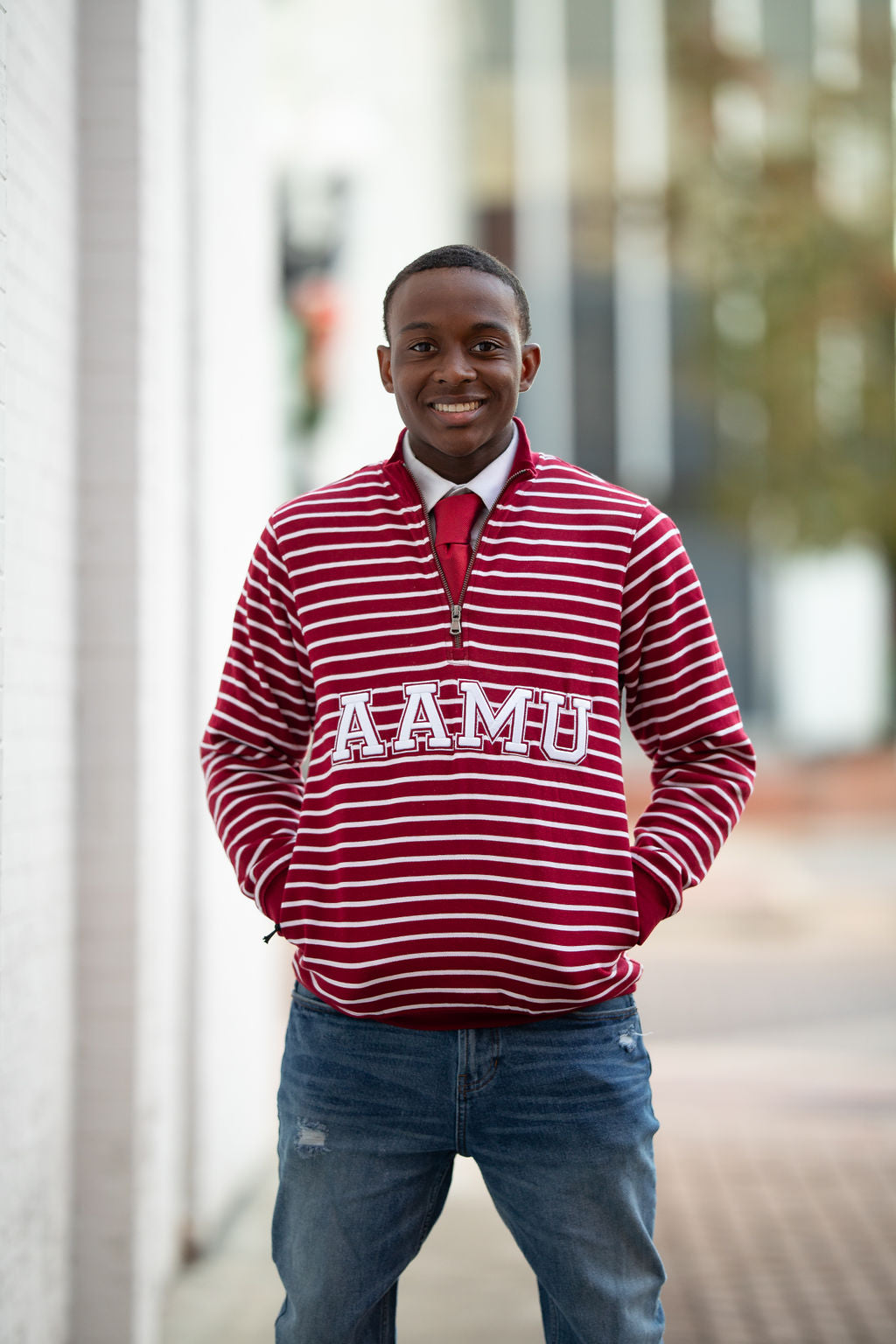 Alabama A&M University Striped Zip-Up Sweatshirt (Unisex)