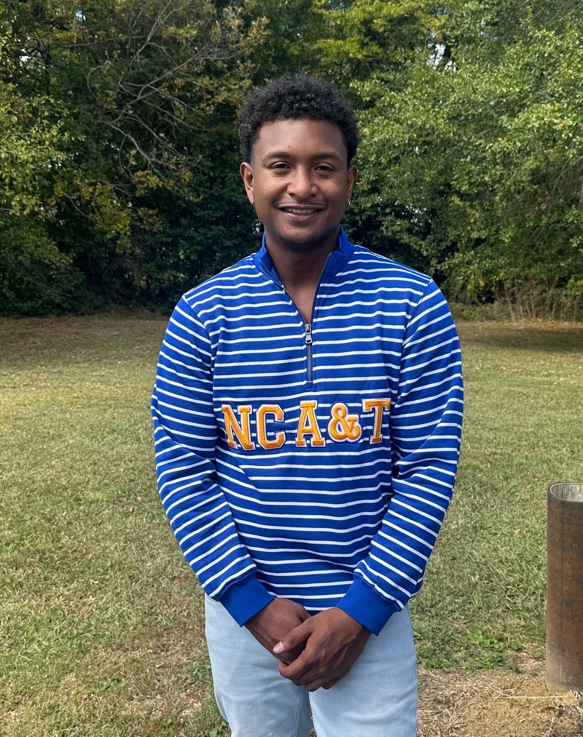 North Carolina A&T University Striped Zip-Up Sweatshirt (Unisex)