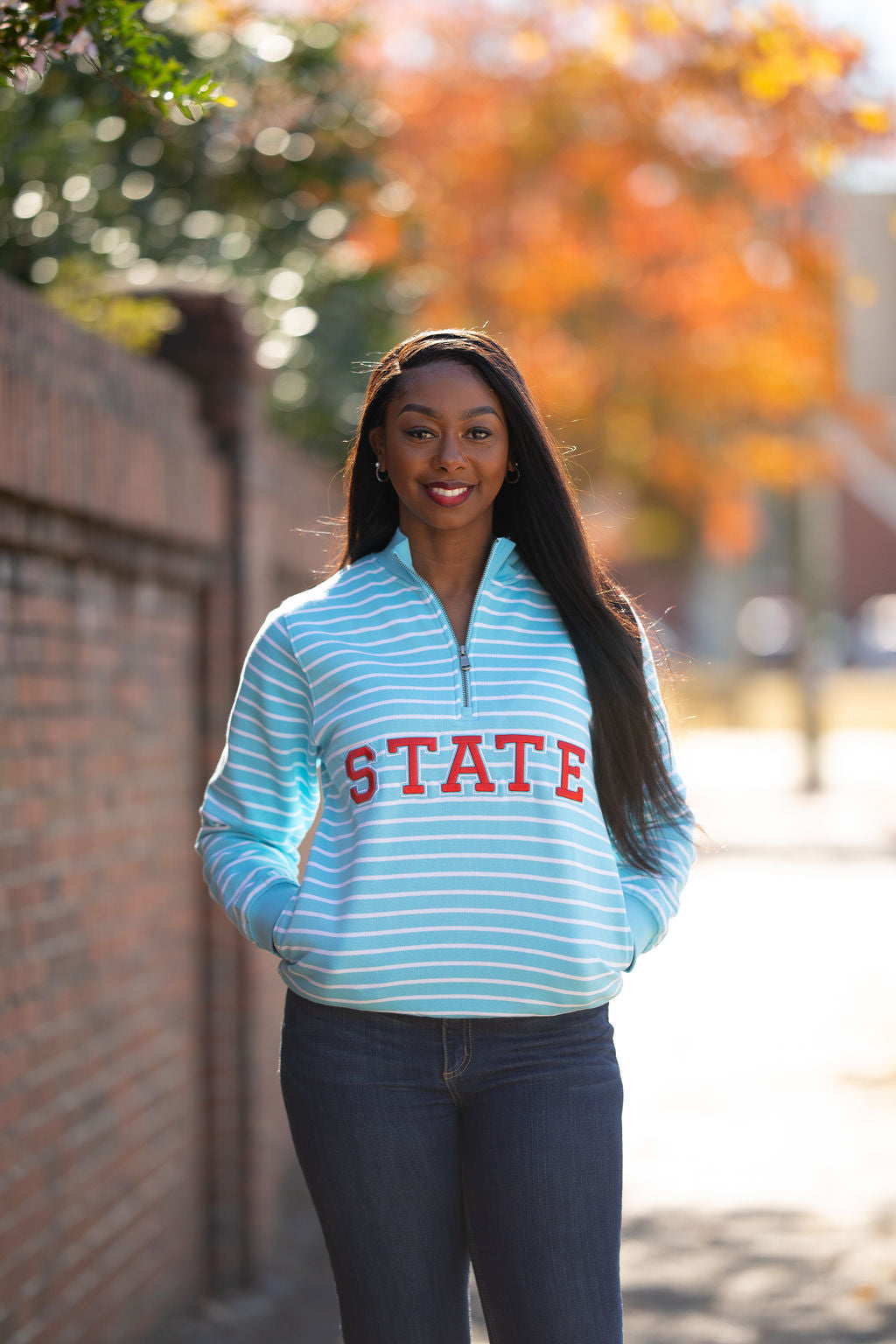 Delaware State University Striped Zip-Up Sweatshirt (Unisex)
