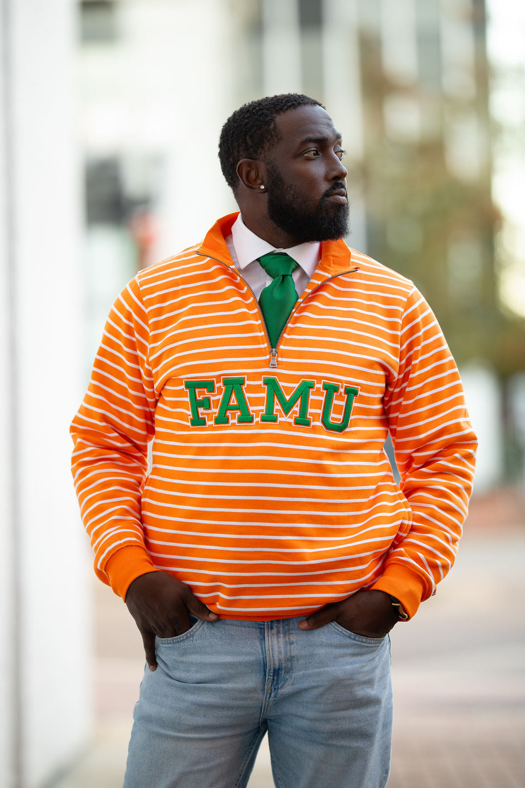 Florida A&M University Striped Zip-Up Sweatshirt (Unisex)