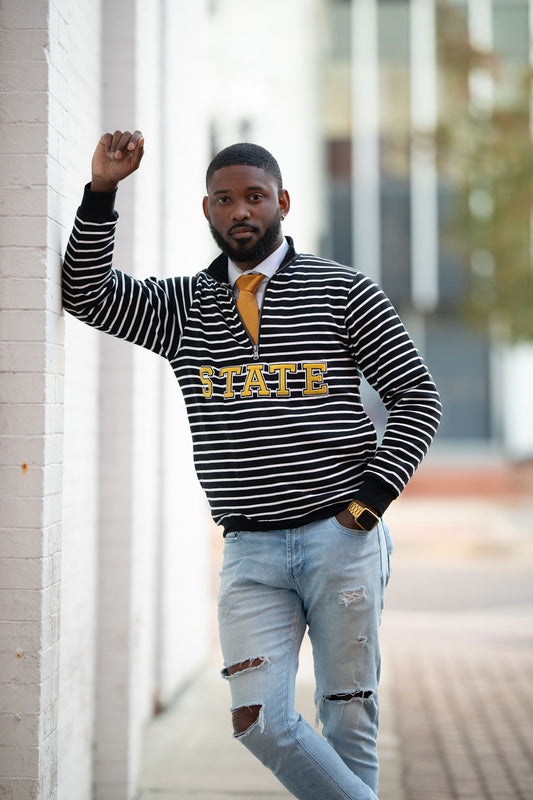 Alabama State University Striped Zip-Up Sweatshirt (Unisex)
