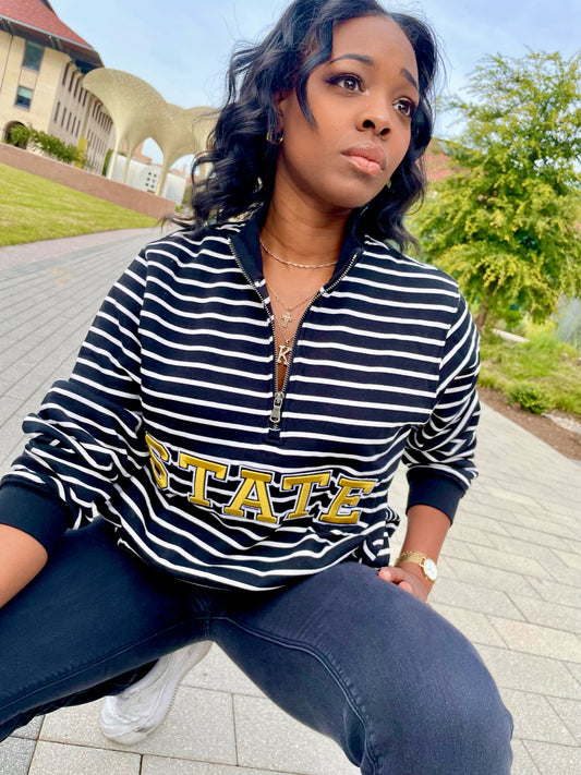 Alabama State University Striped Zip-Up Sweatshirt (Unisex)