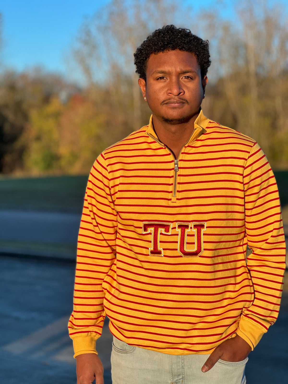 Tuskegee University Striped Zip-Up Sweatshirt (Unisex)