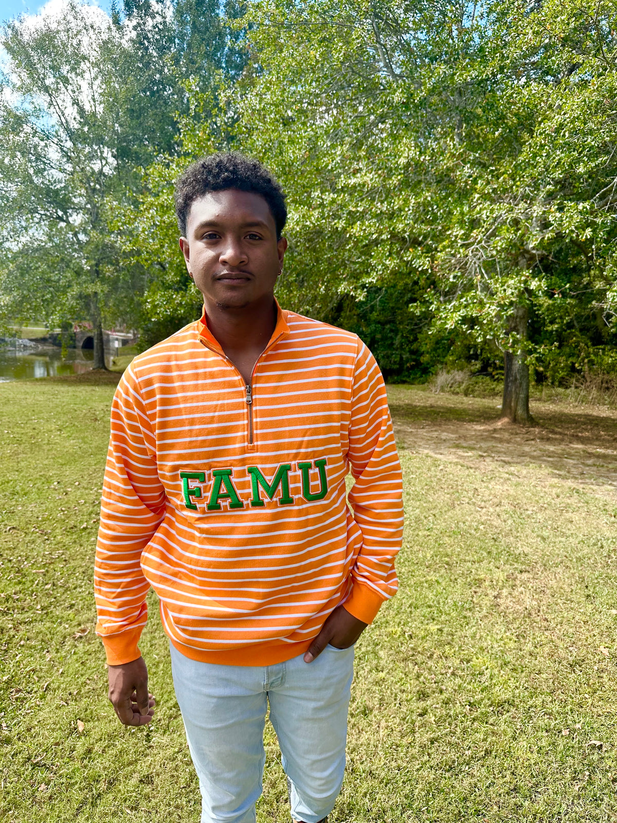 Florida A&M University Striped Zip-Up Sweatshirt (Unisex)