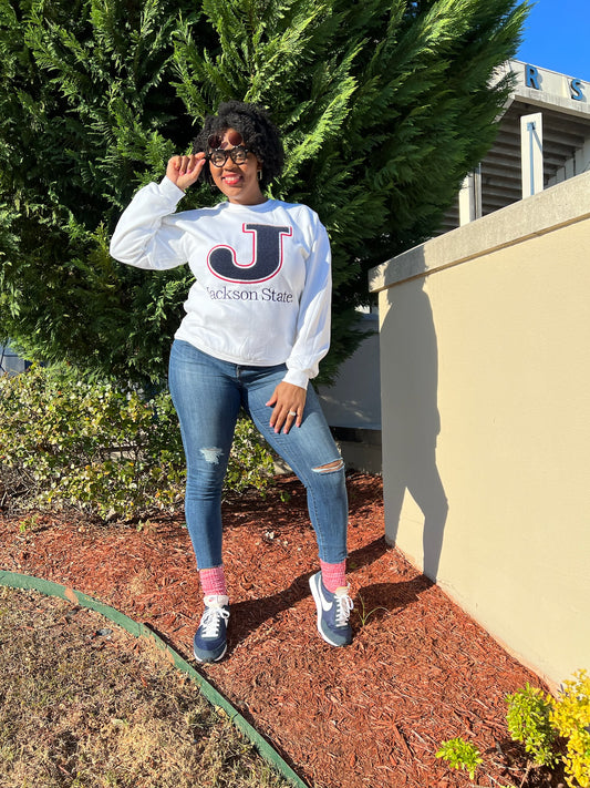 Jackson State University, "J" White Sweatshirt (Unisex)